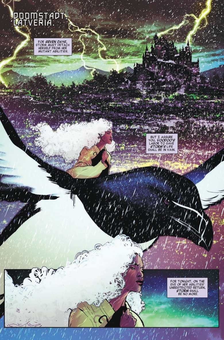 Storm #4 Storm arrives in Latveria on giant raven back