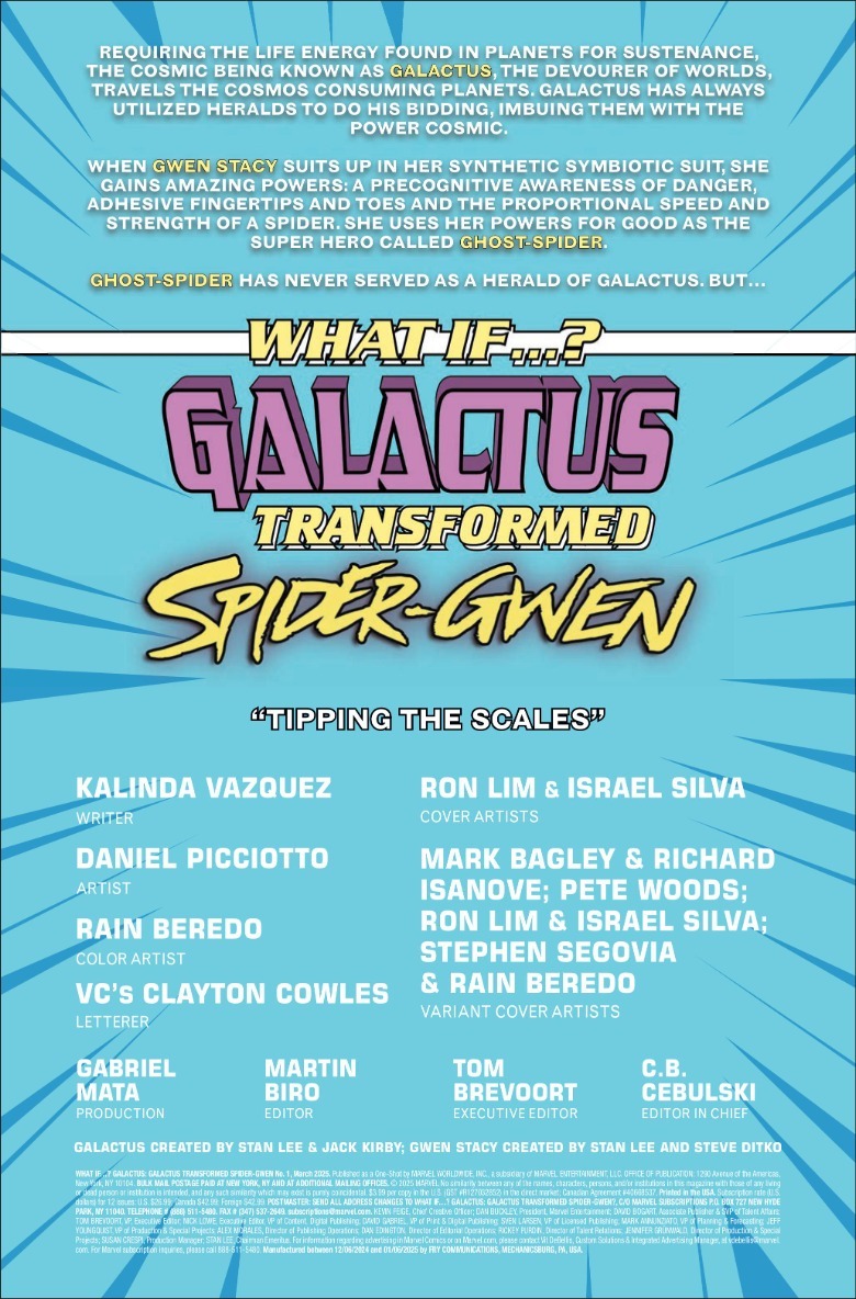 What if Galactus Transformed Spider-Gwen Page 1 Names and Summary