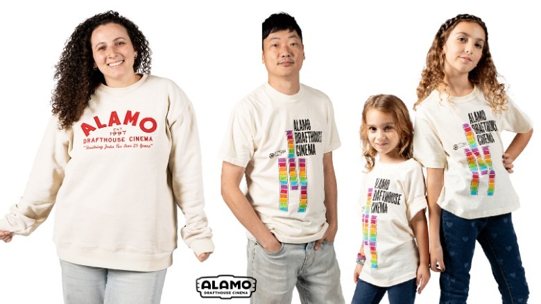 Alamo Drafthouse sweatshirt and t-shirts