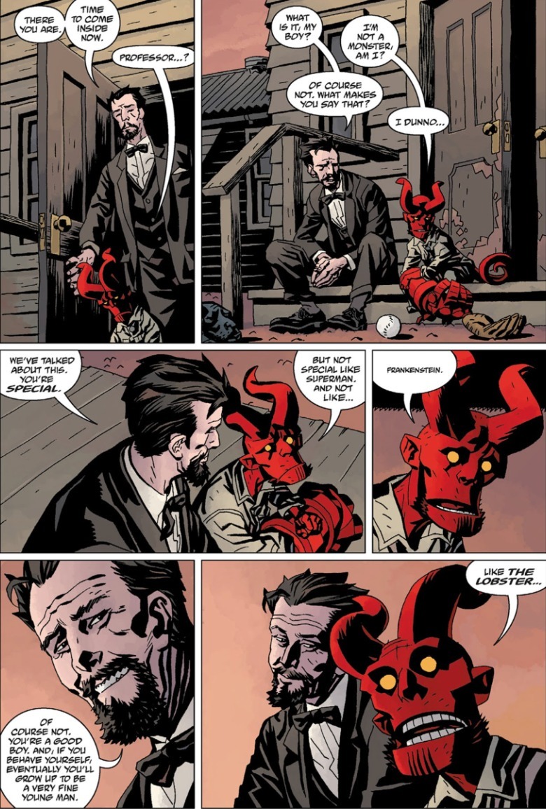 Hellboy Storm and the Fury Professor Broom and young Hellboy talking