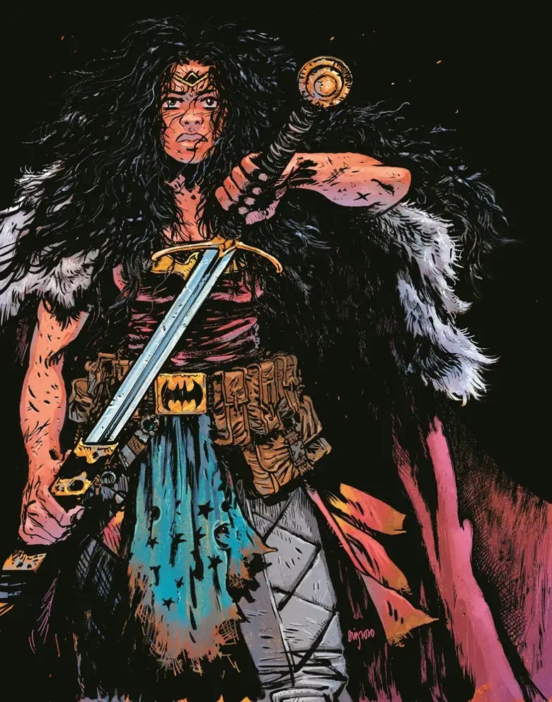 Mujer: La portada del número 1 de Dead Earth muestra a Diana sacando una espada