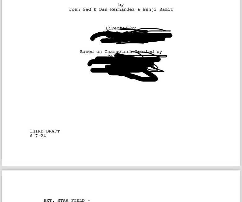 Página de capa do script da sequência de Spaceballs com informações importantes rabiscadas