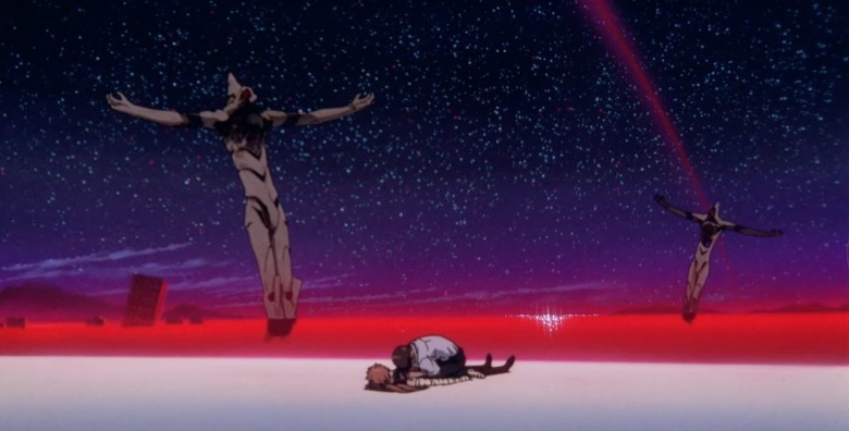 The End of Evangelion Shinji on top of Asuka after Third Impact