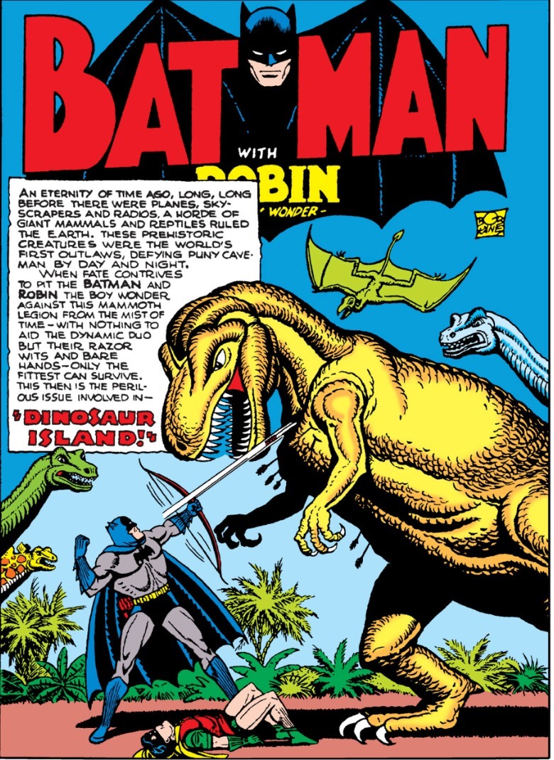 Batman # 35 Batman Fight T-Rex on the island of Dinosaur