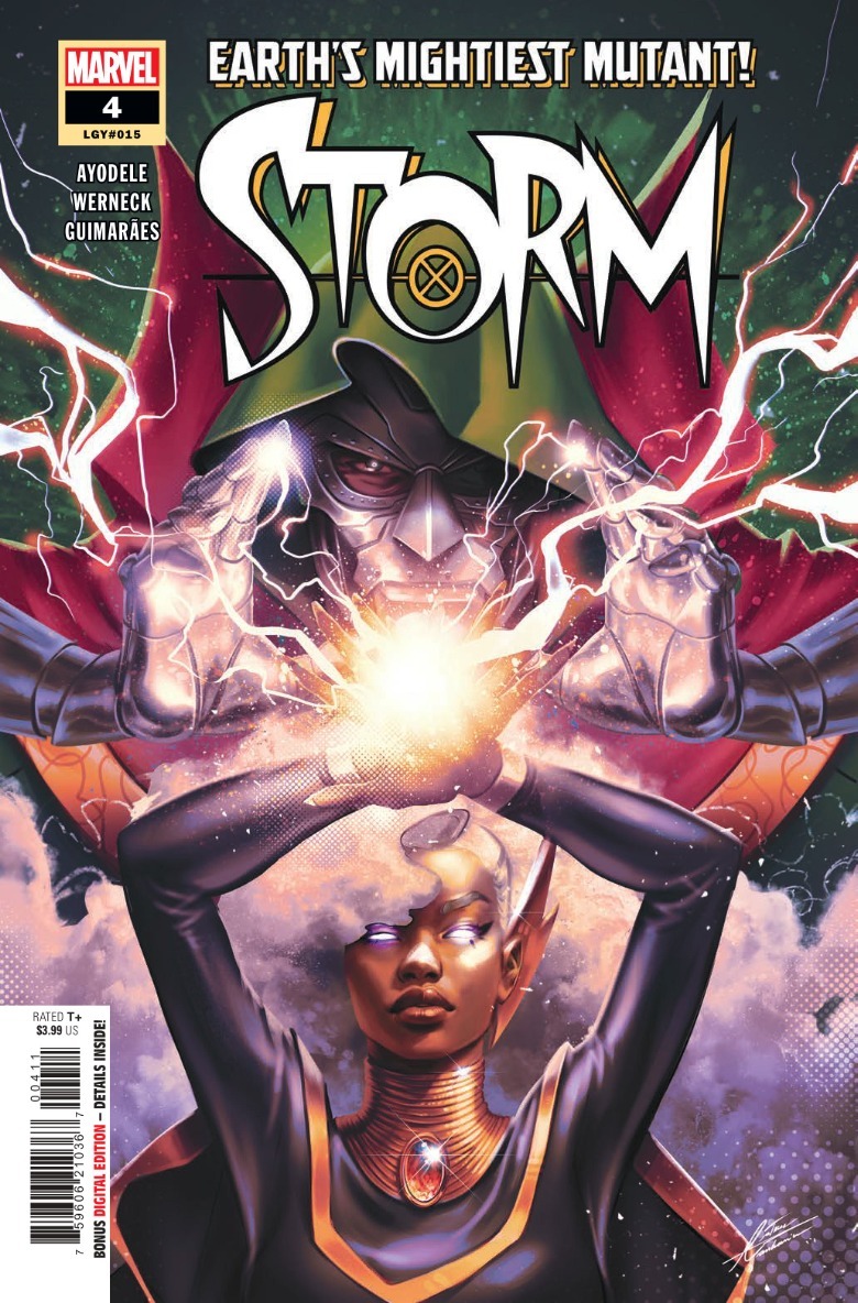 Storm #4 cover Doctor Doom channeling magic above Storm