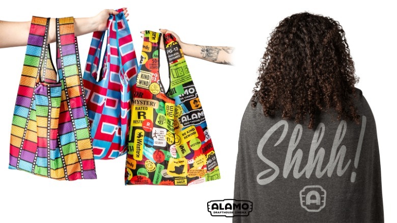 Alamo Drafthouse bags and shhh blanket