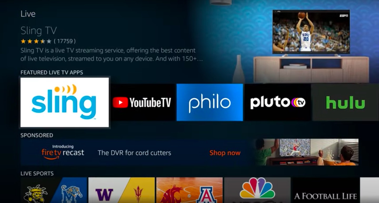 Amazon Fire Tv Live Adds Sling Youtube Hulu Pay Tv Options Film